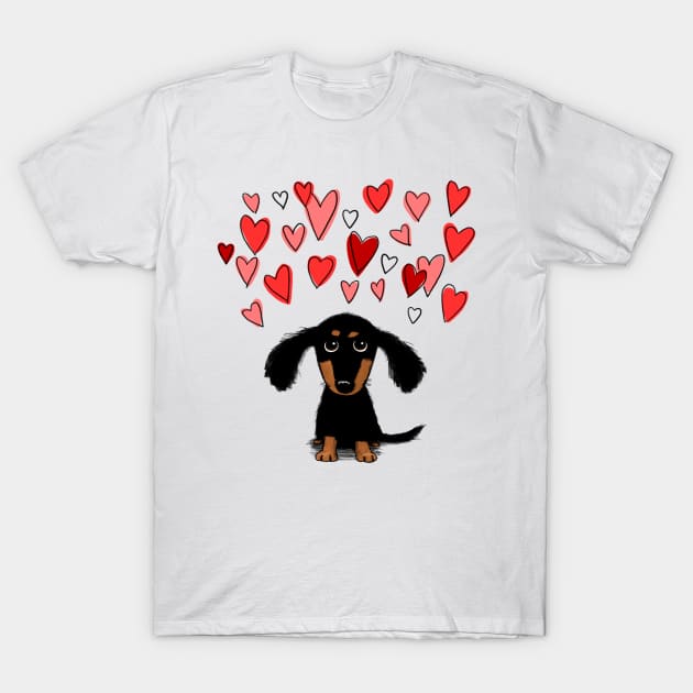 Cute Dachshund Puppy Dog with Valentine Hearts T-Shirt by Coffee Squirrel